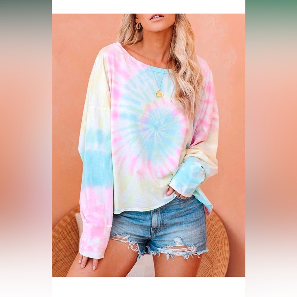 Tie Dye Sweatshirt Crewneck Long Sleeve Loose Pullover - Picture 4 of 4